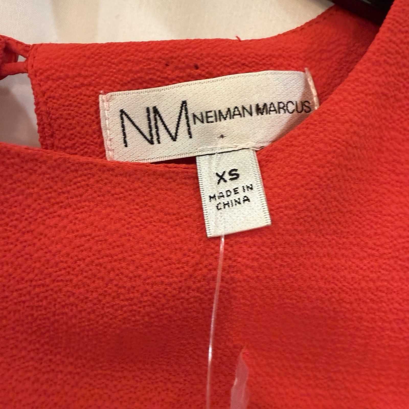 Neiman Marcus Red Solid Ruffle Bell Sleeve Round Neck Pullover Blouse Women's Xs — image 3 of 8